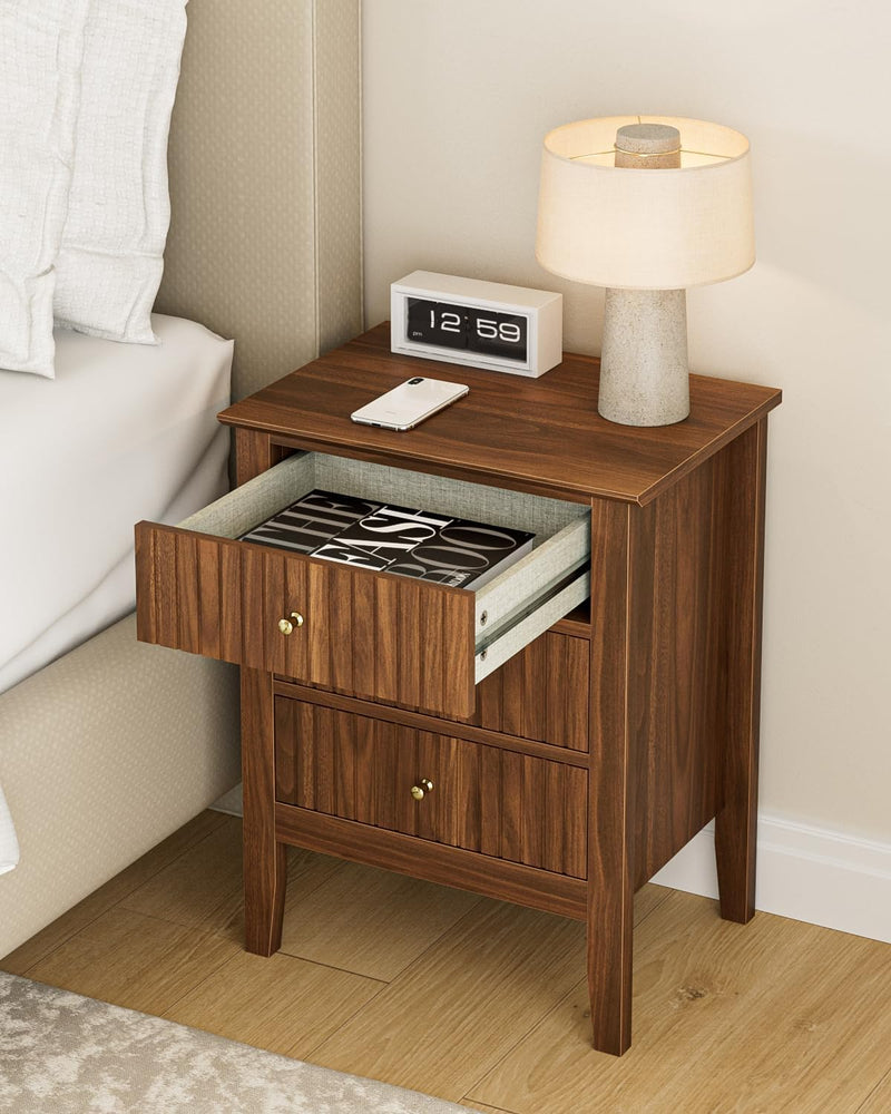 Bedside Table with 3 Drawers Vintage Cabinet Wooden