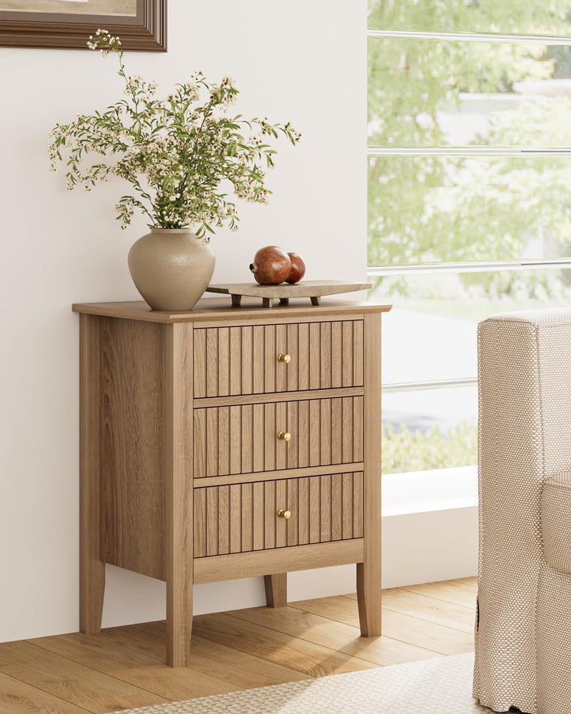 Bedside Table with 3 Drawers Vintage Cabinet Wooden