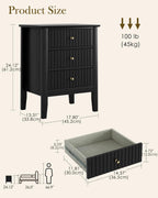 Bedside Table with 3 Drawers Vintage Cabinet Wooden
