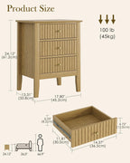 Bedside Table with 3 Drawers Vintage Cabinet Wooden