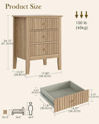 Bedside Table with 3 Drawers Vintage Cabinet Wooden