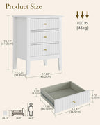 Bedside Table with 3 Drawers Vintage Cabinet Wooden