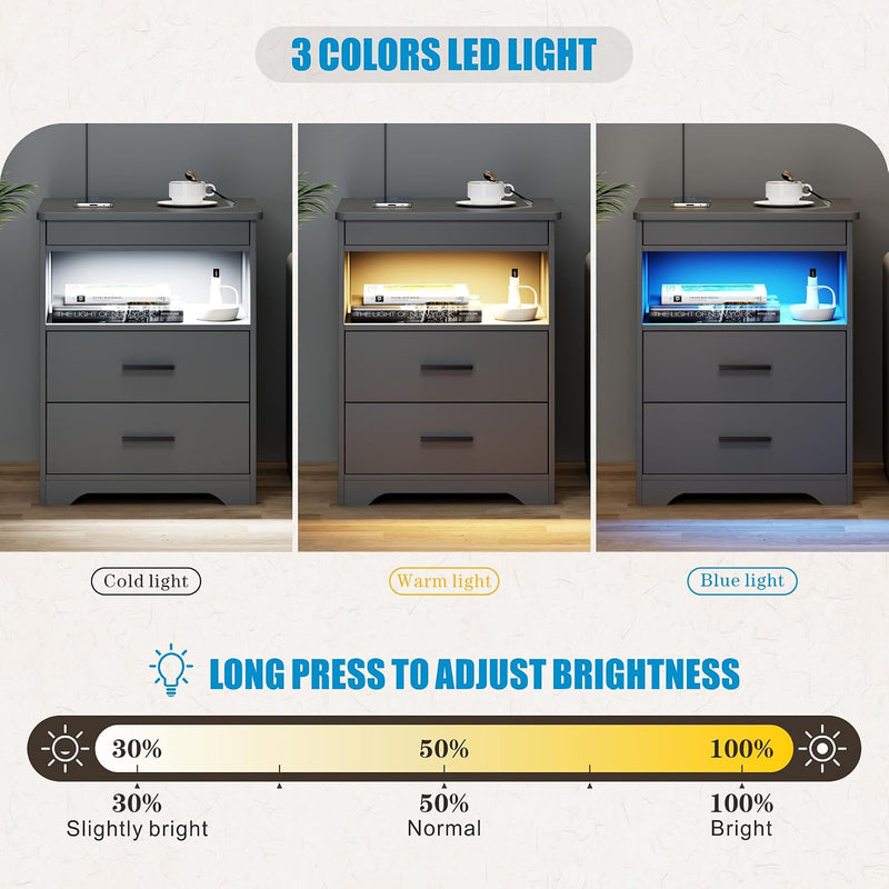 Bedside Table with Charging Station 2 Ac Outlets