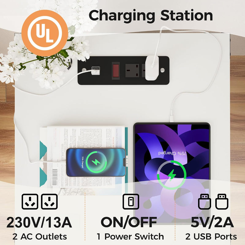 Bedside Table with Charging Station 2 Ac Outlets