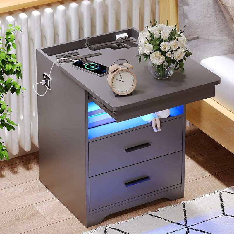 Bedside Table with Charging Station 2 Ac Outlets
