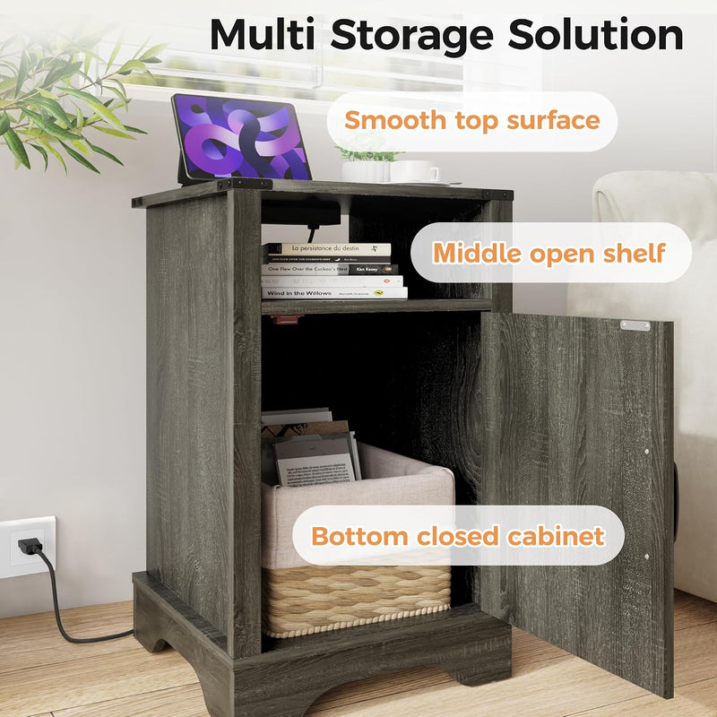 Bedside Table with Charging Station 2 Ac Outlets