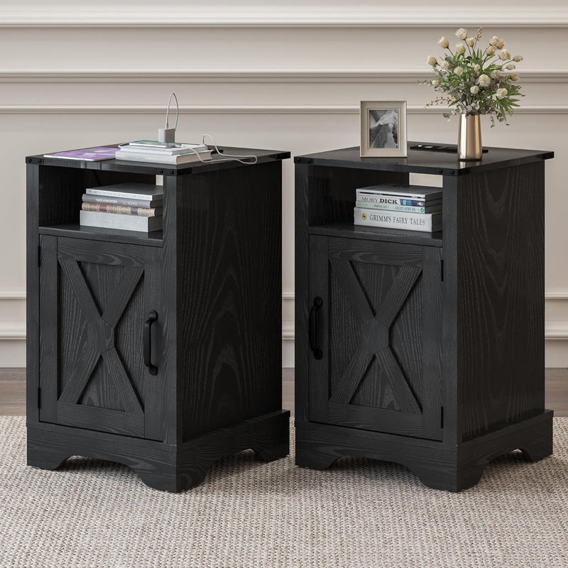 Bedside Table with Charging Station 2 Ac Outlets