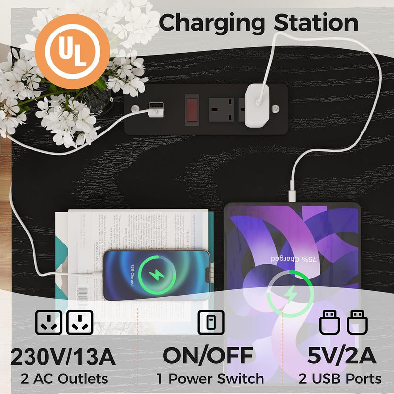 Bedside Table with Charging Station 2 Ac Outlets