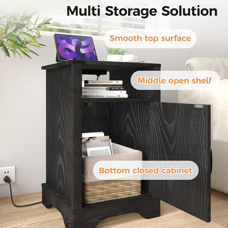 Bedside Table with Charging Station 2 Ac Outlets