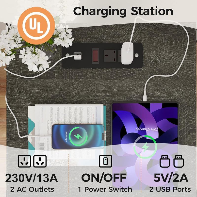 Bedside Table with Charging Station 2 Ac Outlets