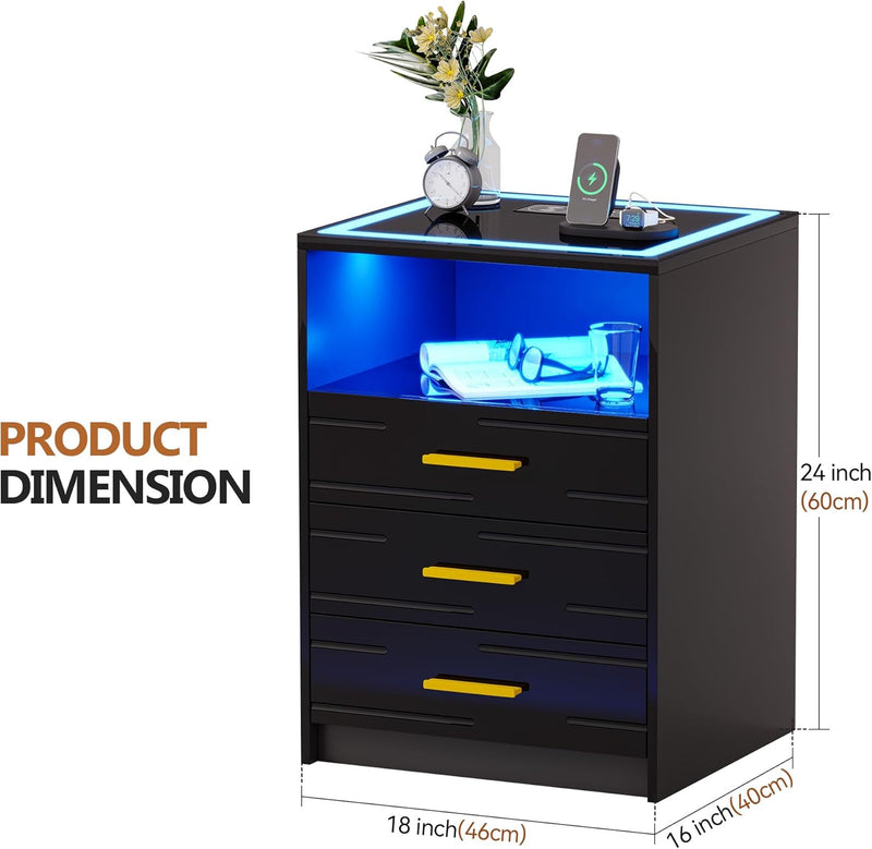 Bedside Table with Charging Station 3 Colour Dimmable