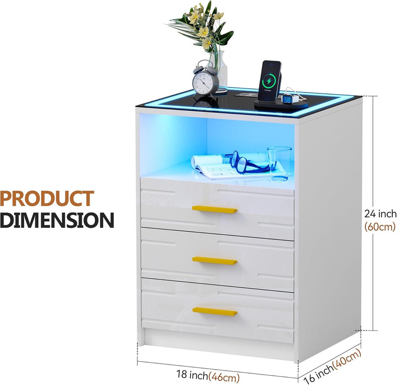 Bedside Table with Charging Station 3 Colour Dimmable