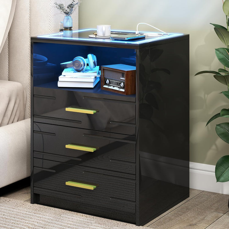 Bedside Table with Charging Station 3 Colour Dimmable