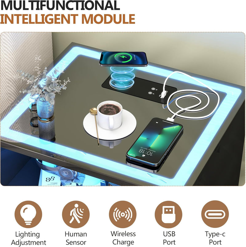 Bedside Table with Charging Station 3 Colour Dimmable