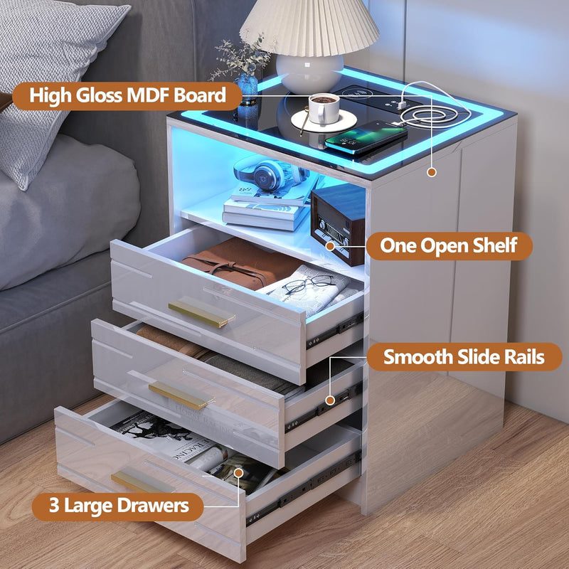 Bedside Table with Charging Station 3 Colour Dimmable