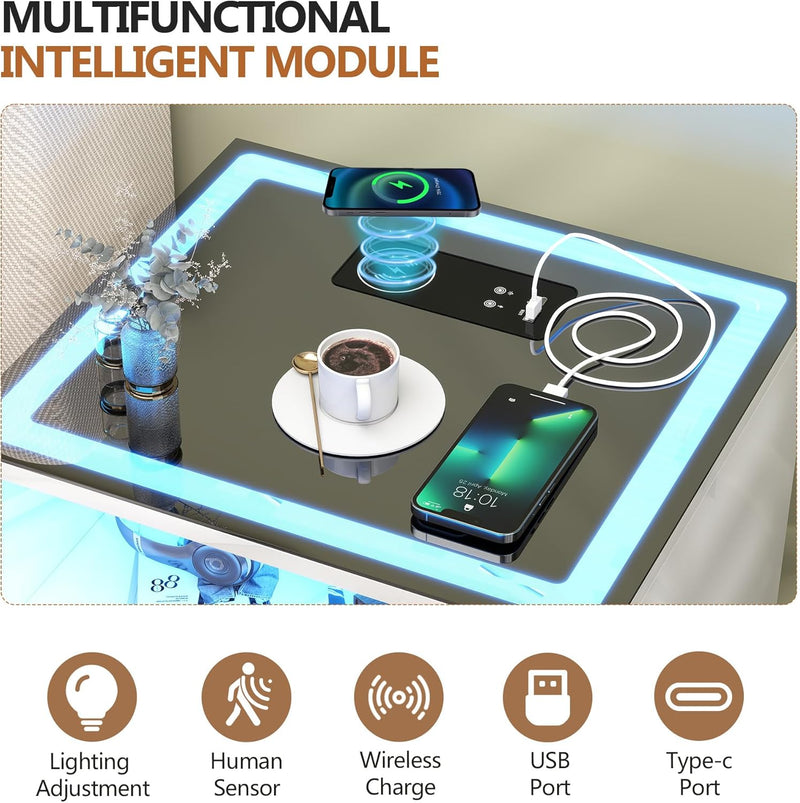 Bedside Table with Charging Station 3 Colour Dimmable