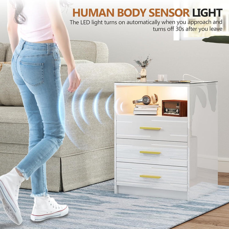 Bedside Table with Charging Station 3 Colour Dimmable