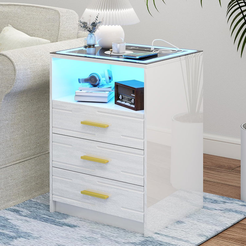 Bedside Table with Charging Station 3 Colour Dimmable