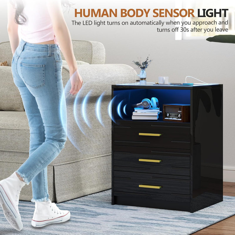 Bedside Table with Charging Station 3 Colour Dimmable