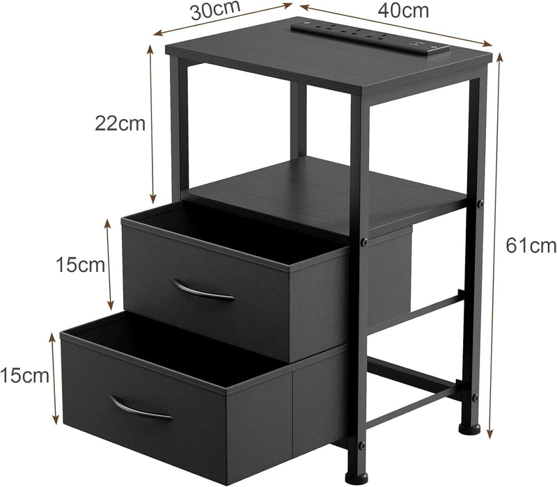 Bedside Table with Charging Station 40CM Wide Bed (Set of 2)