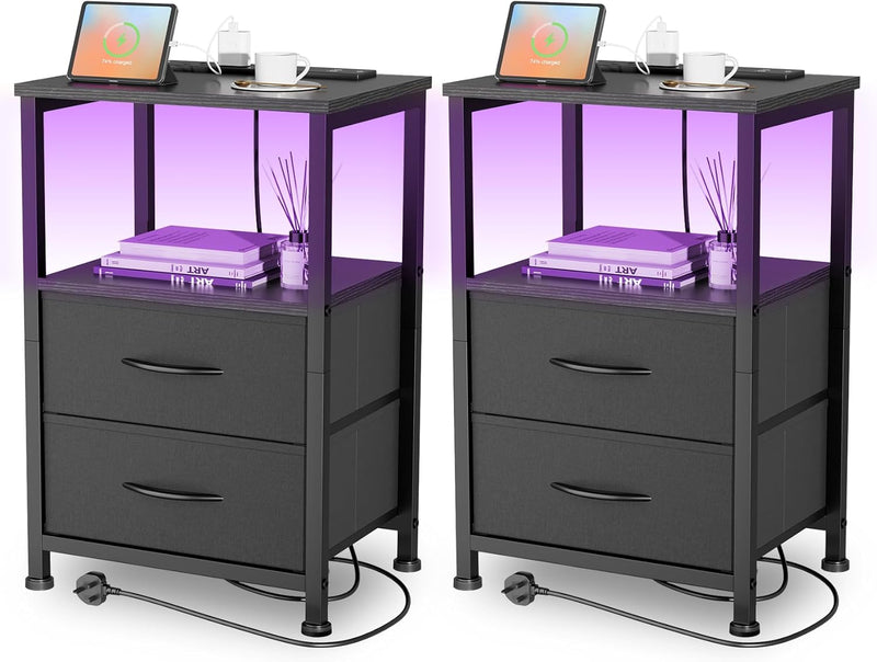 Bedside Table with Charging Station 40CM Wide Bed (Set of 2)