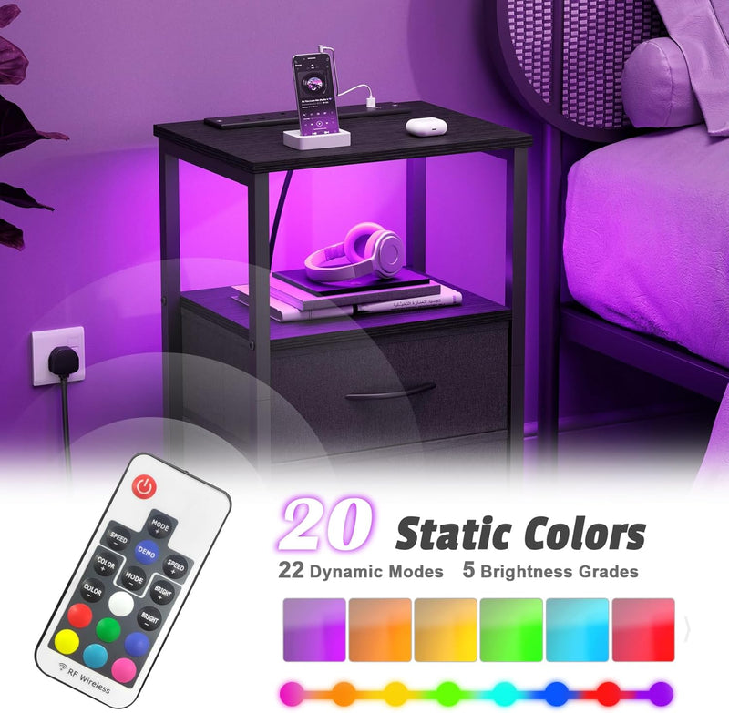 Bedside Table with Charging Station 40CM Wide Bed (Set of 2)