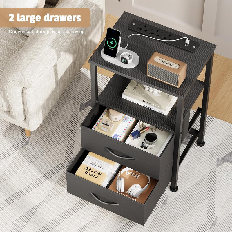 Bedside Table with Charging Station 40CM Wide Bed (Set of 2)
