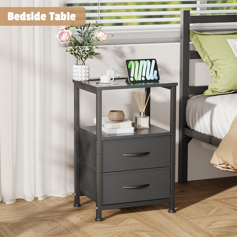 Bedside Table with Charging Station 40CM Wide Bed (Set of 2)
