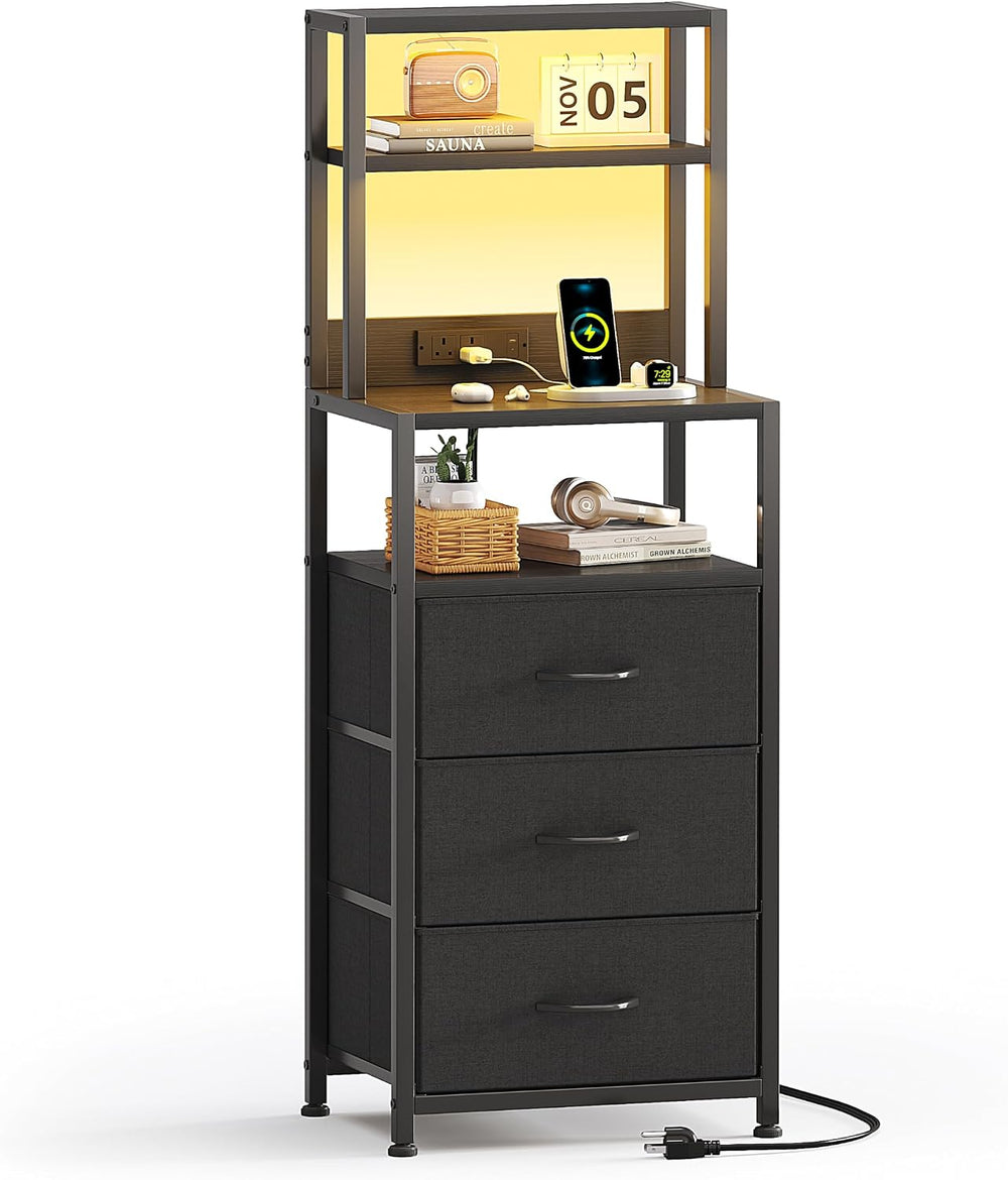 Bedside Table with Charging Station and LED