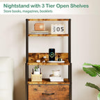 Bedside Table with Charging Station and LED