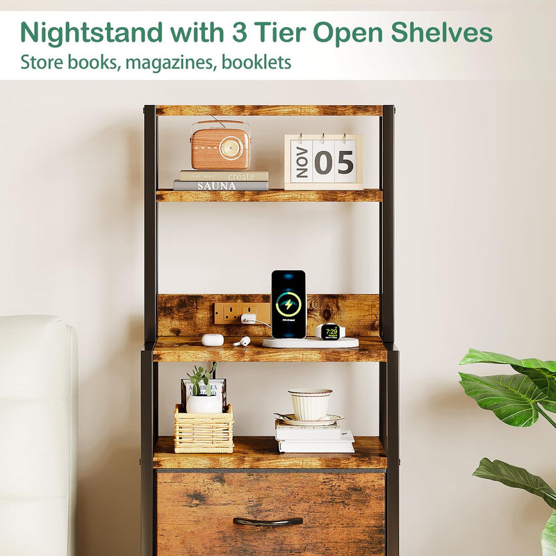 Bedside Table with Charging Station and LED