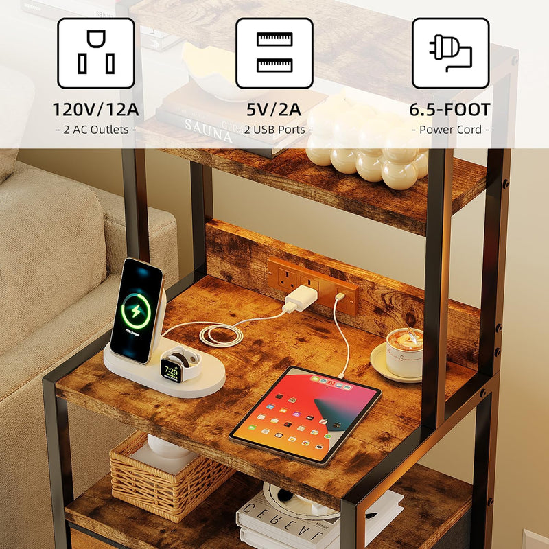 Bedside Table with Charging Station and LED