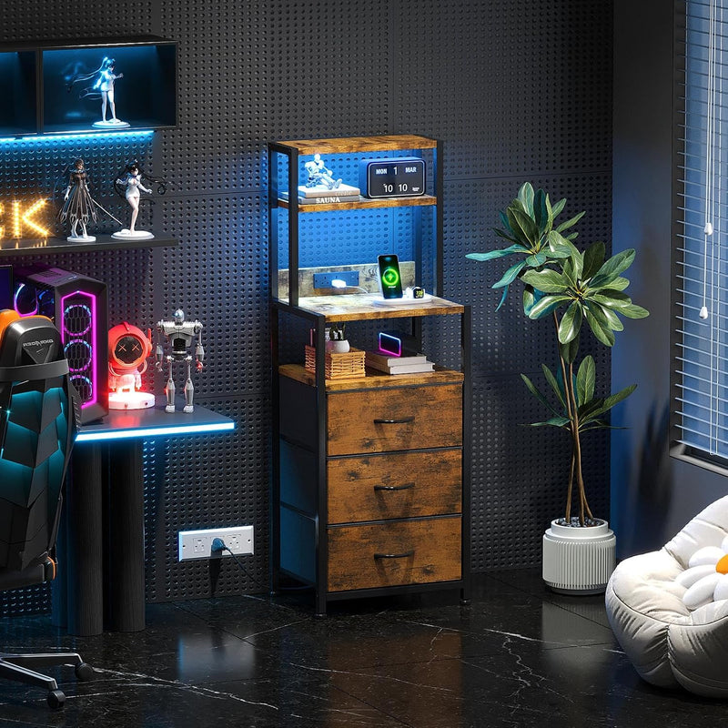 Bedside Table with Charging Station and LED