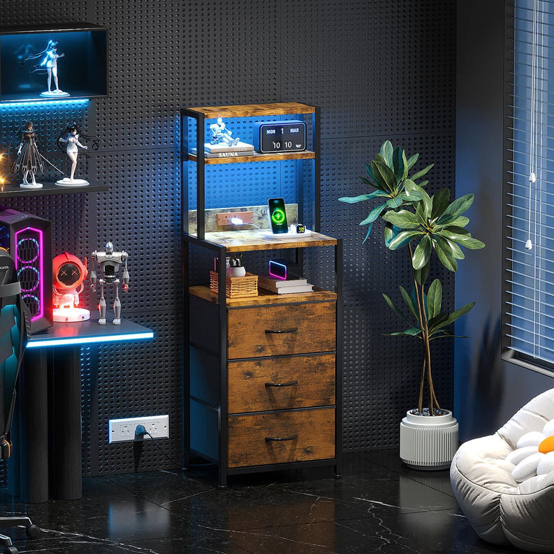 Bedside Table with Charging Station and LED
