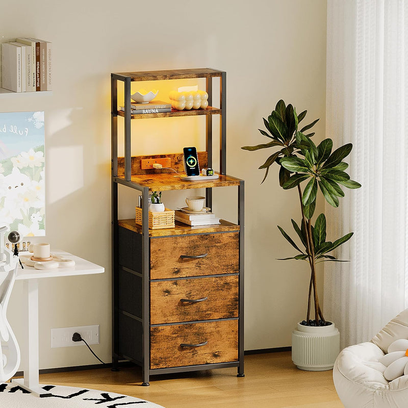 Bedside Table with Charging Station and LED