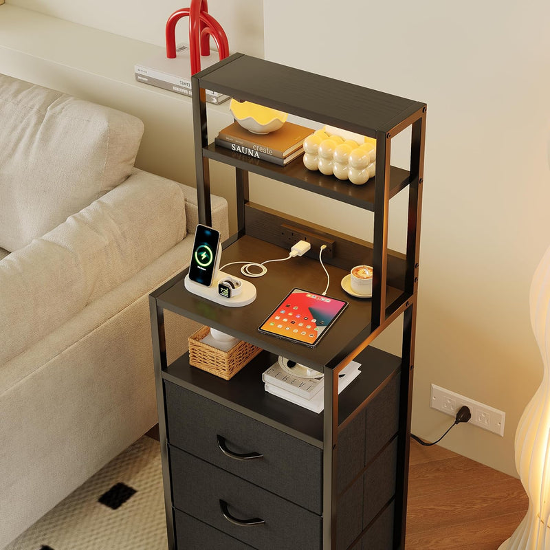 Bedside Table with Charging Station and LED