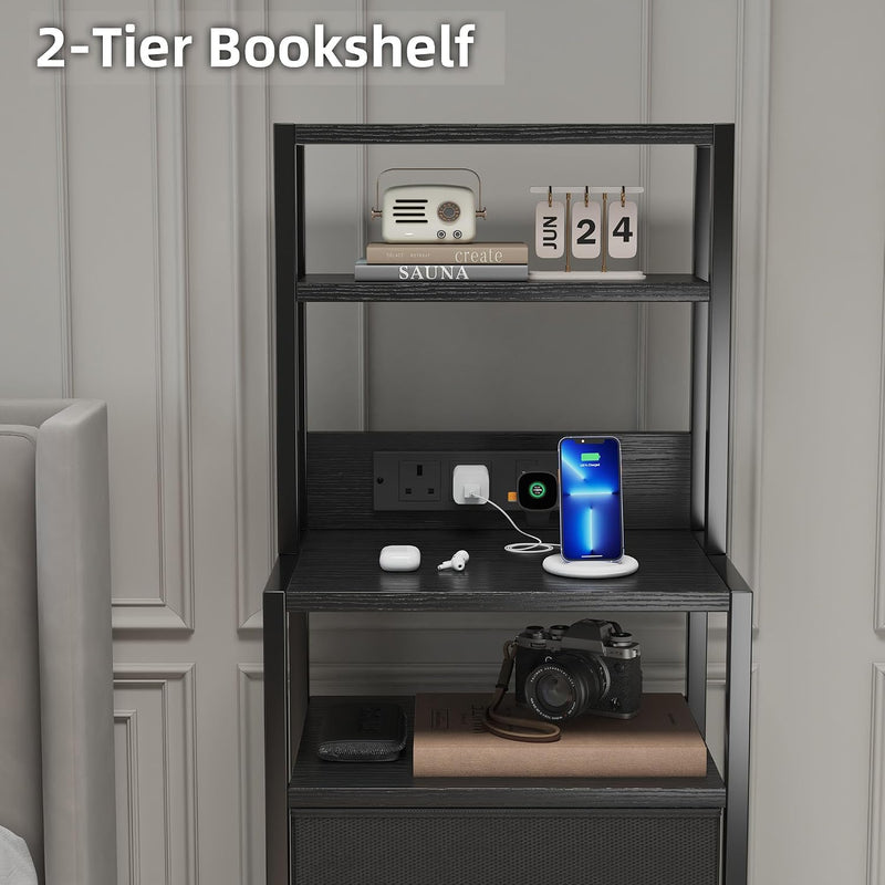 Bedside Table with Charging Station and LED Light