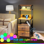 Bedside Table with Charging Station and LED Light