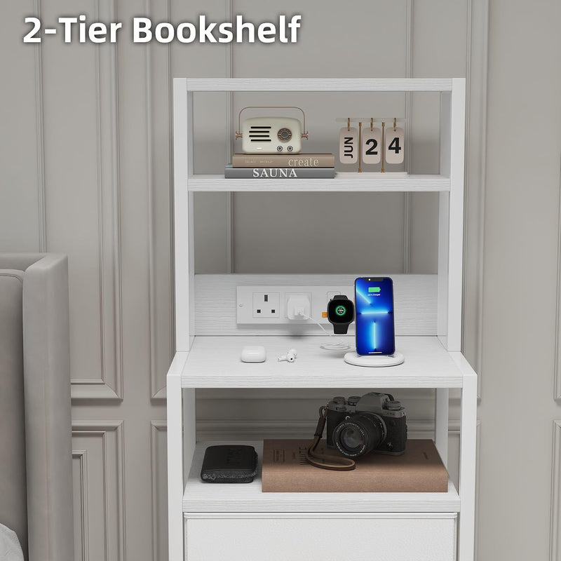 Bedside Table with Charging Station and LED Light
