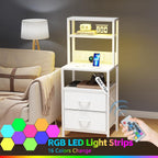 Bedside Table with Charging Station and LED Light