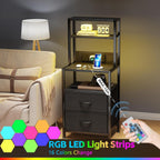 Bedside Table with Charging Station and LED Light