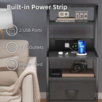 Bedside Table with Charging Station and LED Light