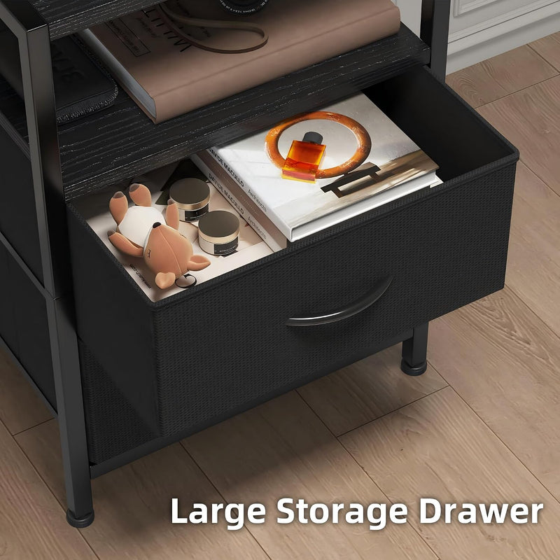Bedside Table with Charging Station and LED Light