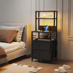 Bedside Table with Charging Station and LED Light