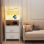 Bedside Table with Charging Station and LED Light