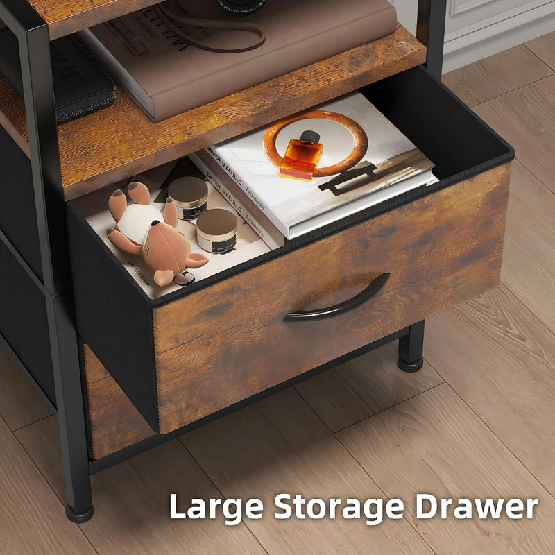 Bedside Table with Charging Station and LED Light