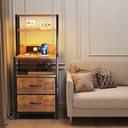 Bedside Table with Charging Station and LED Light