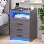 Bedside Table with Charging Station and LED Lights
