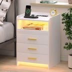 Bedside Table with Charging Station and LED Lights