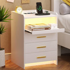 Bedside Table with Charging Station and LED Lights